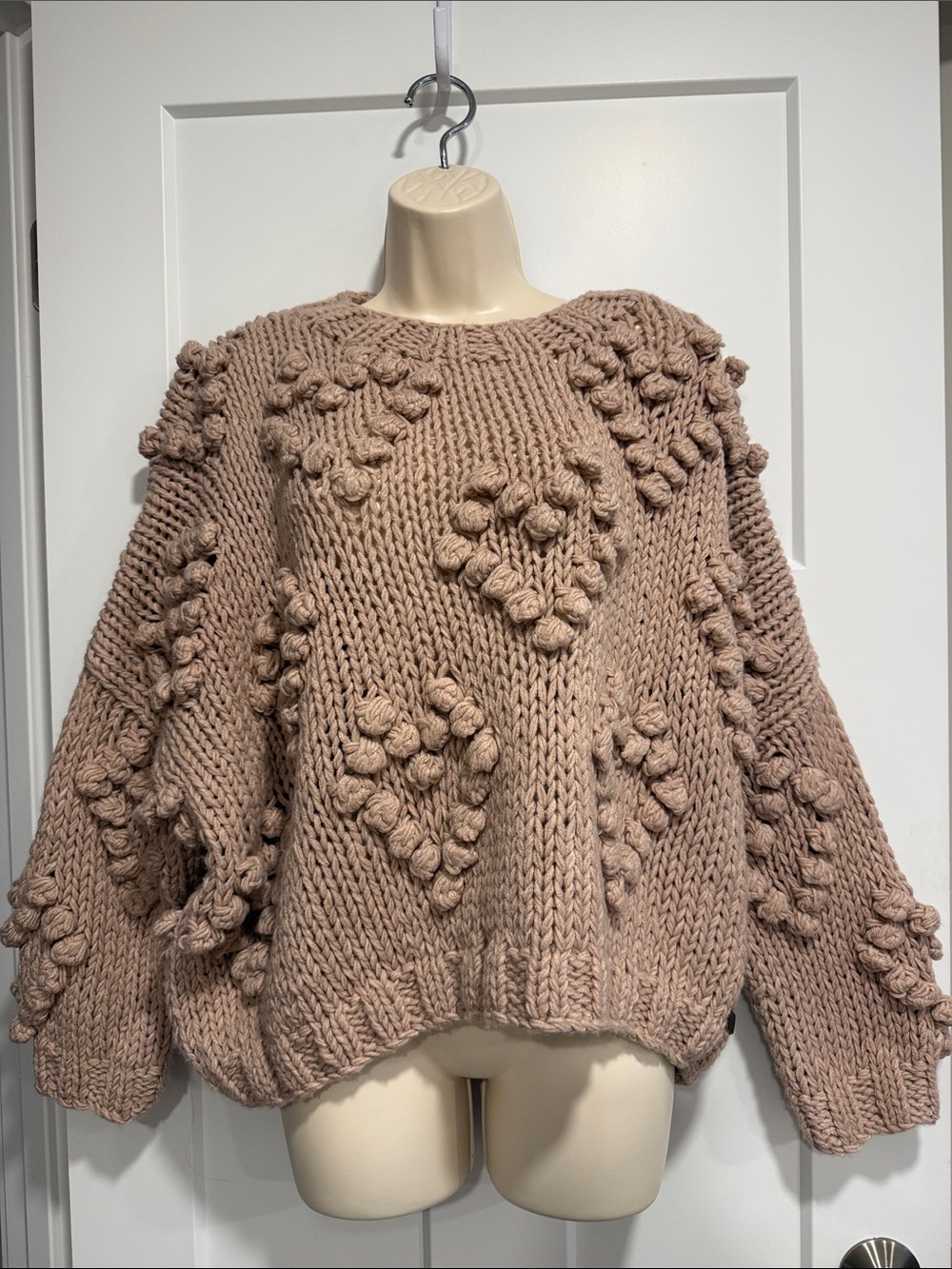 Wishlist Handmade Look Chunky Bobble Knit Sweater M/L Oversized Taupe Cozy Boho